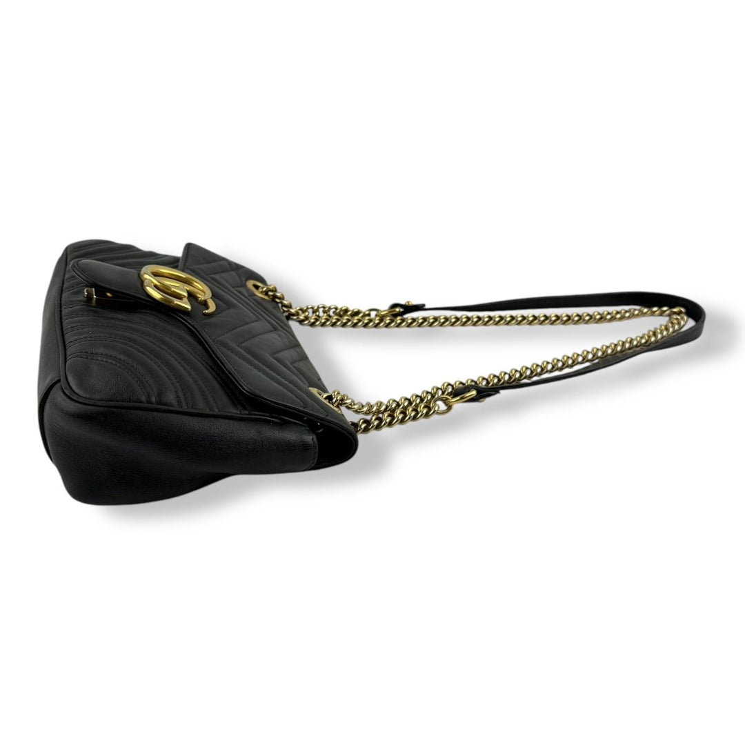 Gucci GG Marmont Flap Black Leather Small Handbag
