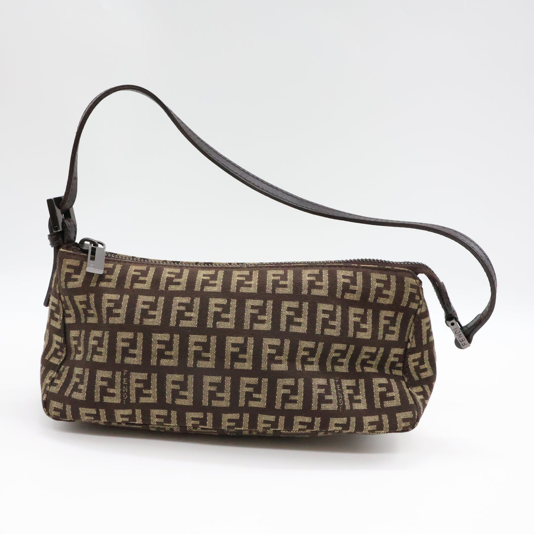 Fendi FF Zucchino Baguette Beige/Brown Handbag