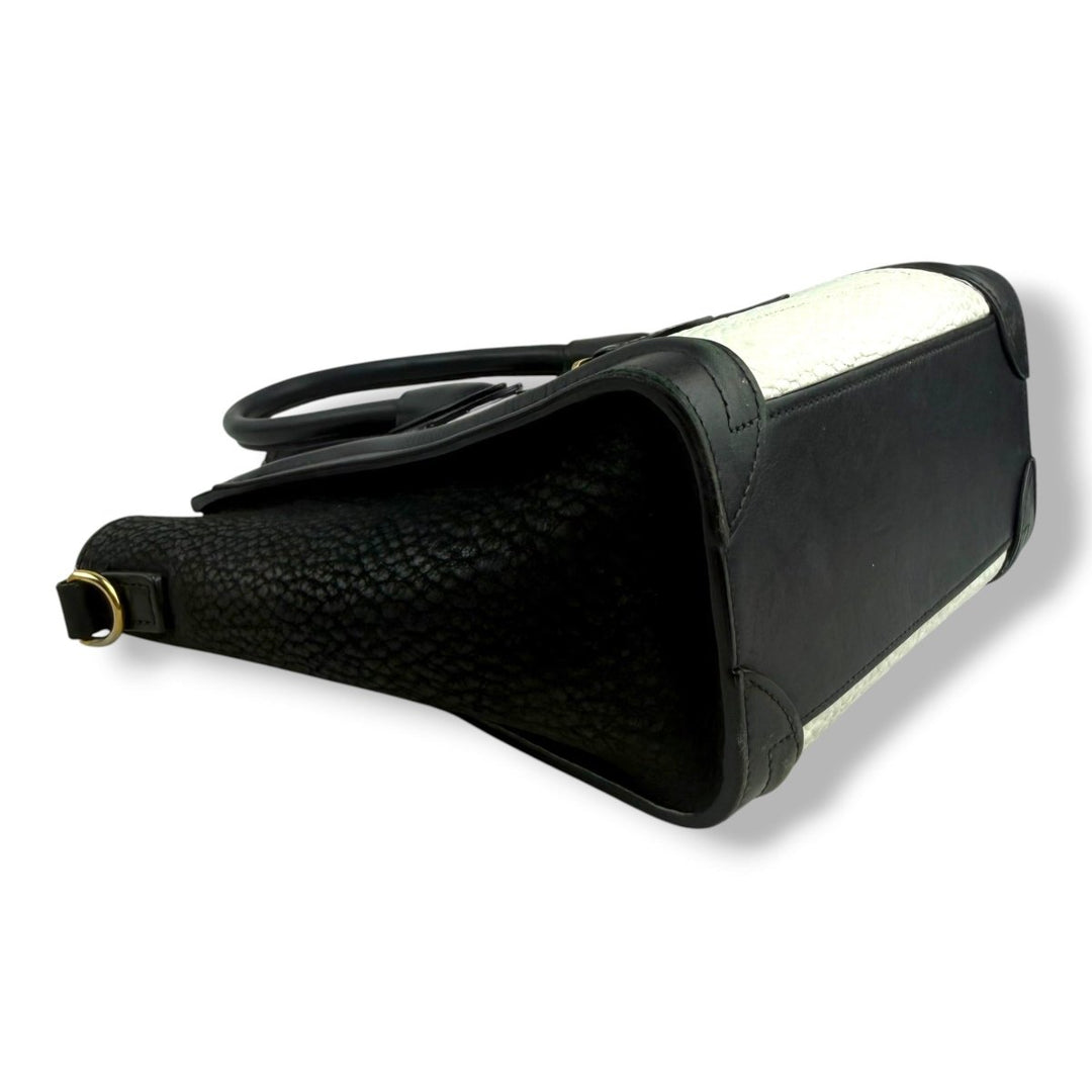 Celine Black White Nano Luggage Handbag - Lux Central