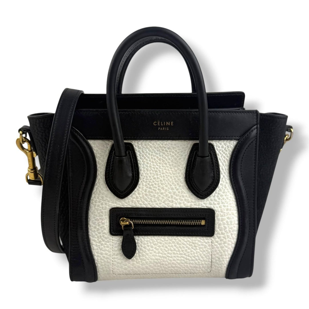 Celine Black White Nano Luggage Handbag - Lux Central