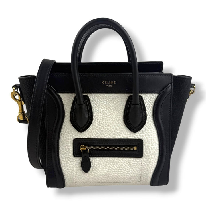 Celine Black White Nano Luggage Handbag - Lux Central
