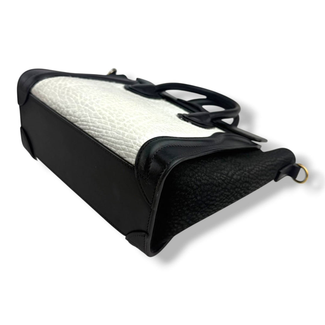Celine Black White Nano Luggage Handbag - Lux Central