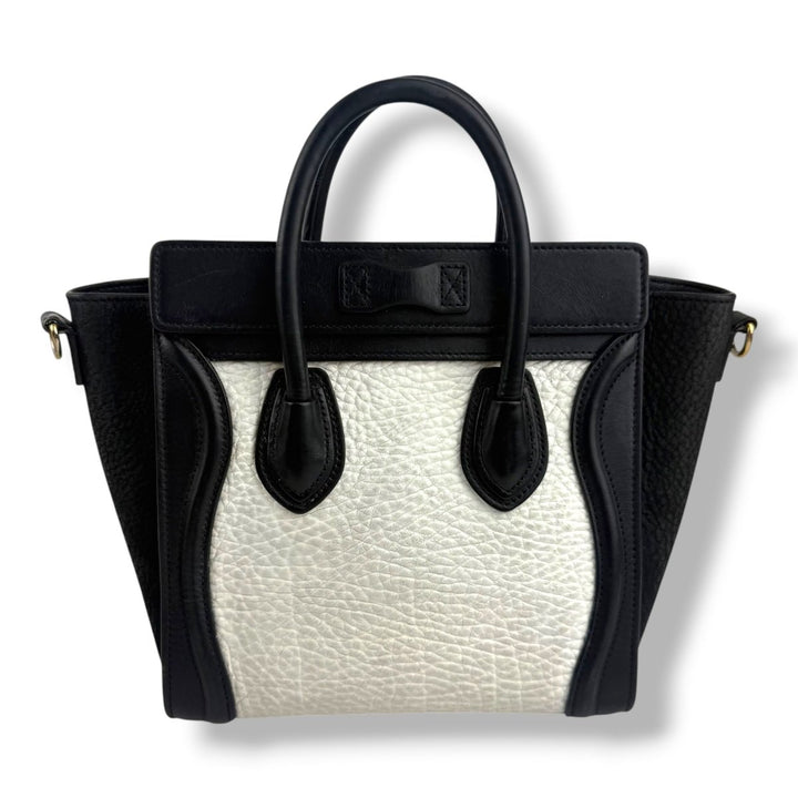 Celine Black White Nano Luggage Handbag - Lux Central