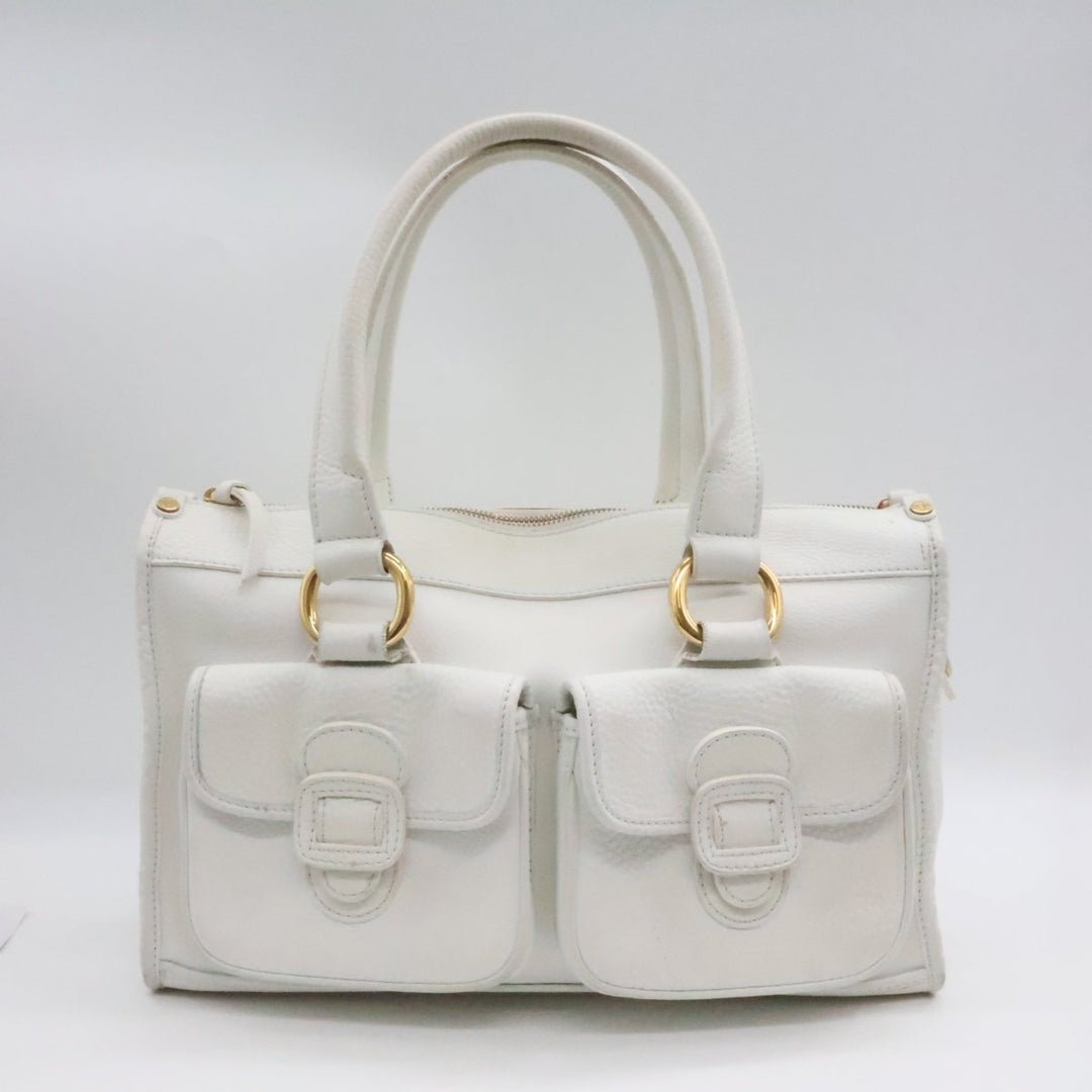 Celine White Vintage Leather Tote Bag - Lux Central