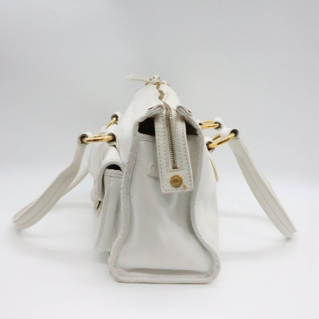 Celine White Vintage Leather Tote Bag - Lux Central
