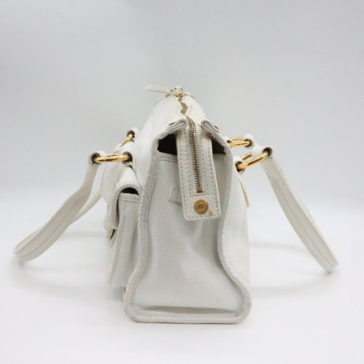 Celine White Vintage Leather Tote Bag - Lux Central
