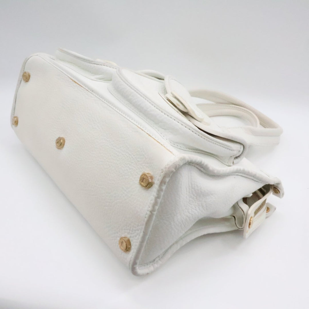 Celine White Vintage Leather Tote Bag - Lux Central
