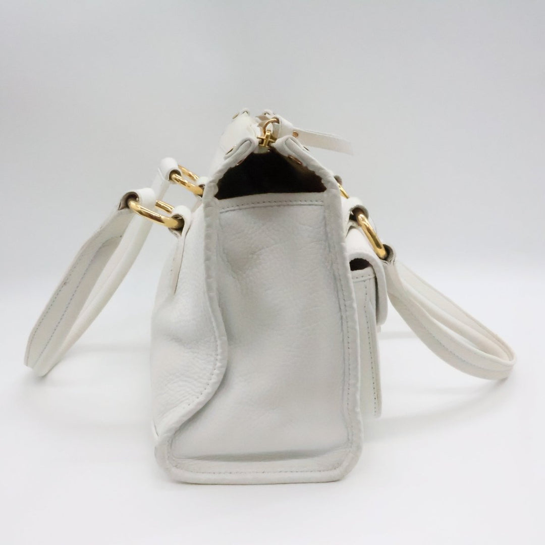 Celine White Vintage Leather Tote Bag - Lux Central