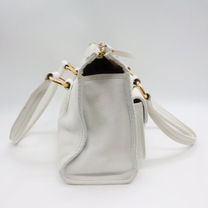 Celine White Vintage Leather Tote Bag - Lux Central