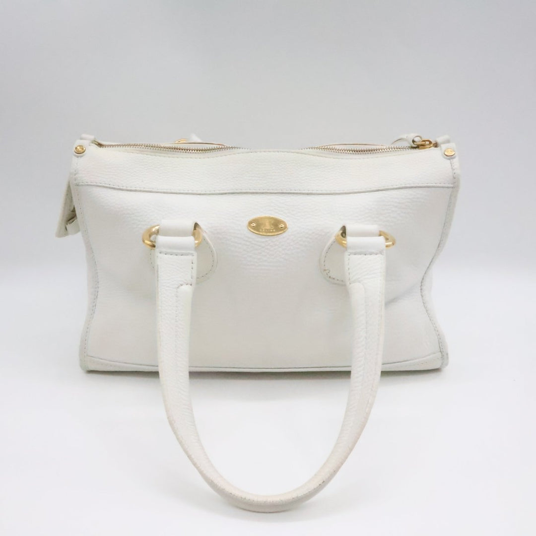 Celine White Vintage Leather Tote Bag - Lux Central