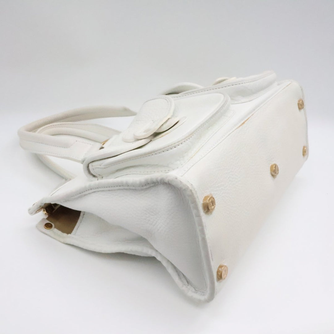 Celine White Vintage Leather Tote Bag - Lux Central