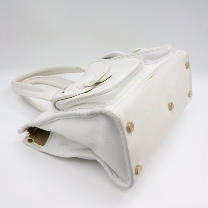 Celine White Vintage Leather Tote Bag - Lux Central