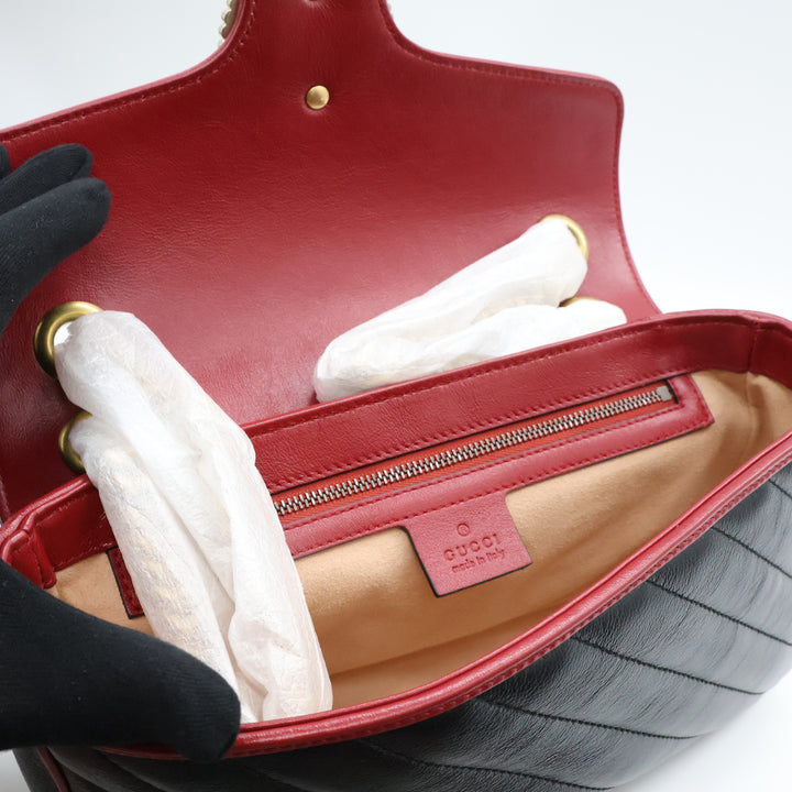 Gucci GG Marmont Black/Red Leather Medium Handbag Brand New