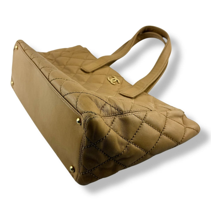 Chanel Beige Leather Wild Stitch Tote Handbag - Lux Central