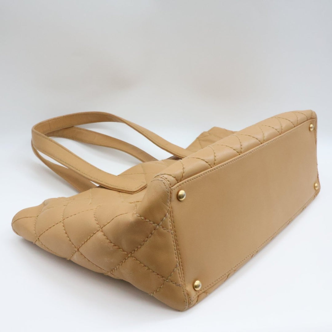 Chanel Beige Leather Wild Stitch Tote Handbag - Lux Central