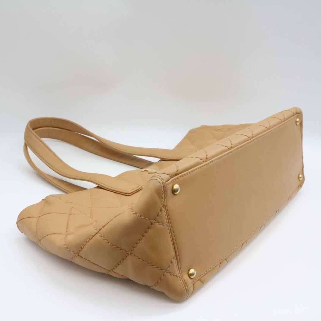 Chanel Beige Leather Wild Stitch Tote Handbag - Lux Central