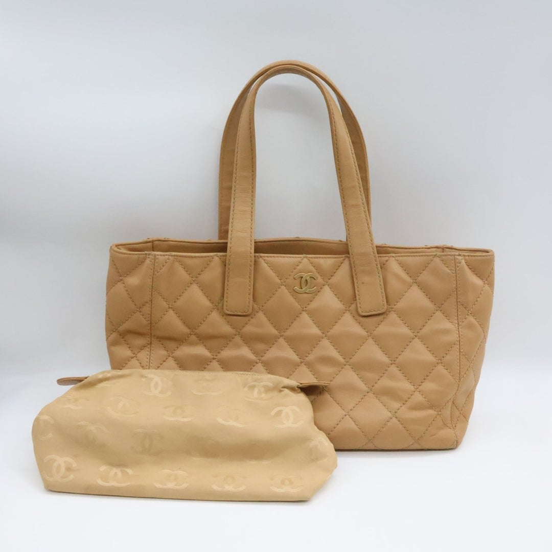 Chanel Beige Leather Wild Stitch Tote Handbag - Lux Central
