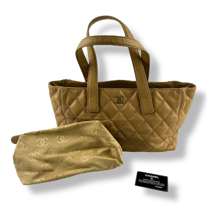 Chanel Beige Leather Wild Stitch Tote Handbag - Lux Central