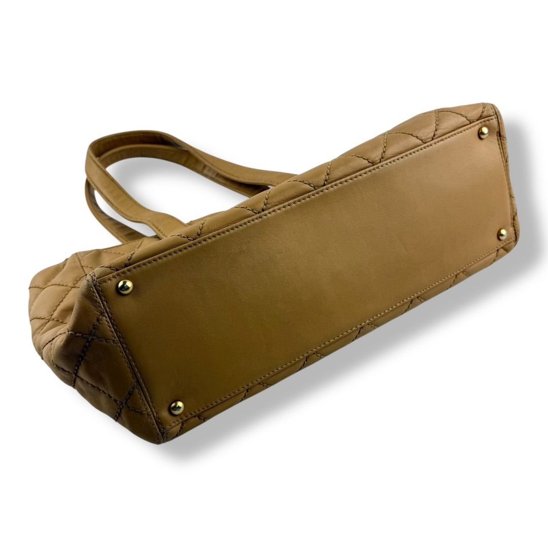 Chanel Beige Leather Wild Stitch Tote Handbag - Lux Central