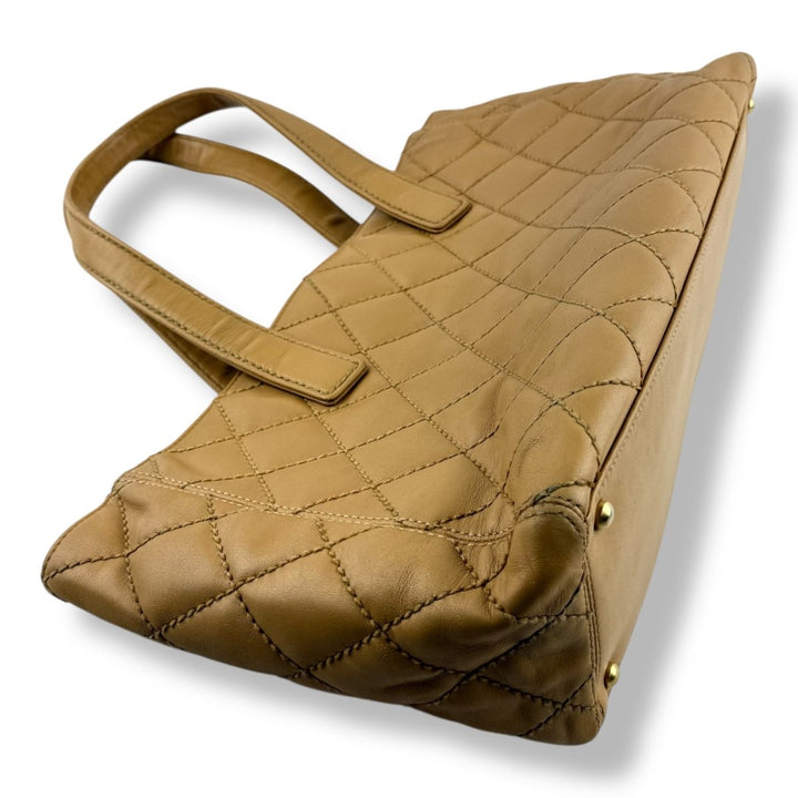 Chanel Beige Leather Wild Stitch Tote Handbag - Lux Central