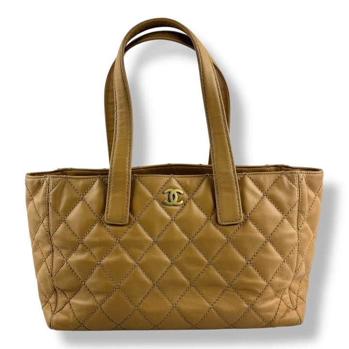 Chanel Beige Leather Wild Stitch Tote Handbag - Lux Central