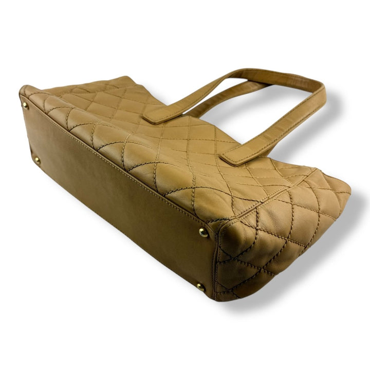 Chanel Beige Leather Wild Stitch Tote Handbag - Lux Central