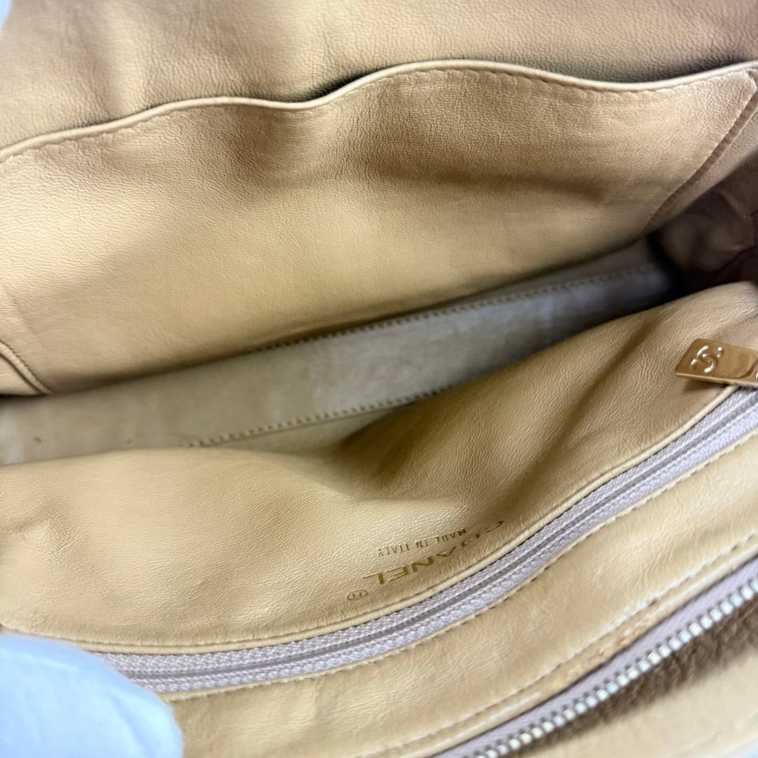 Chanel Beige Leather Wild Stitch Tote Handbag - Lux Central
