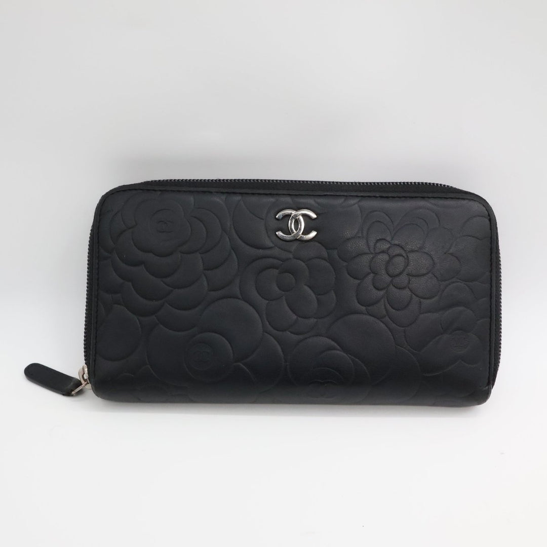 Chanel Black Camelia Zip Around Wallet - Lux Central