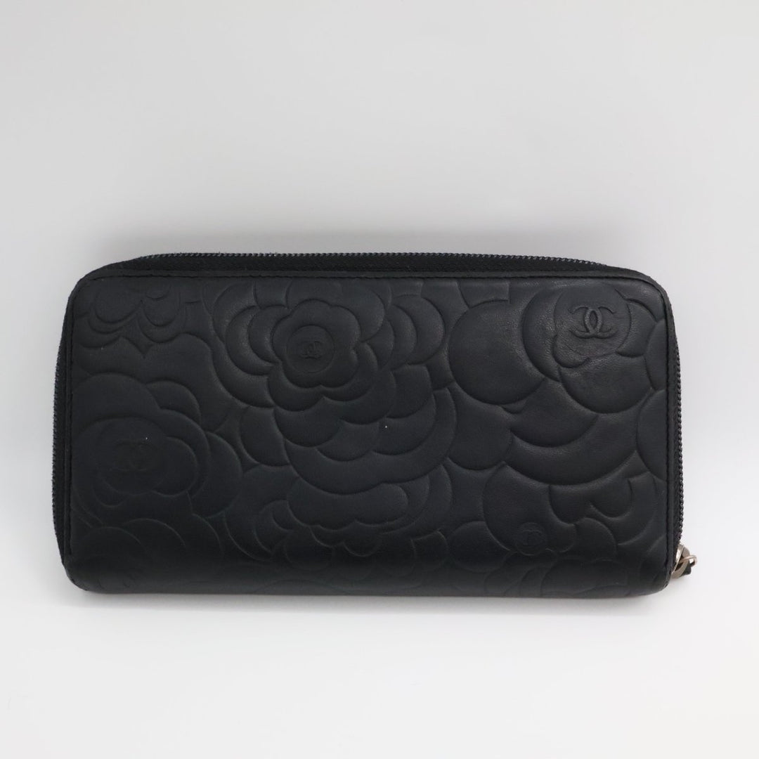 Chanel Black Camelia Zip Around Wallet - Lux Central