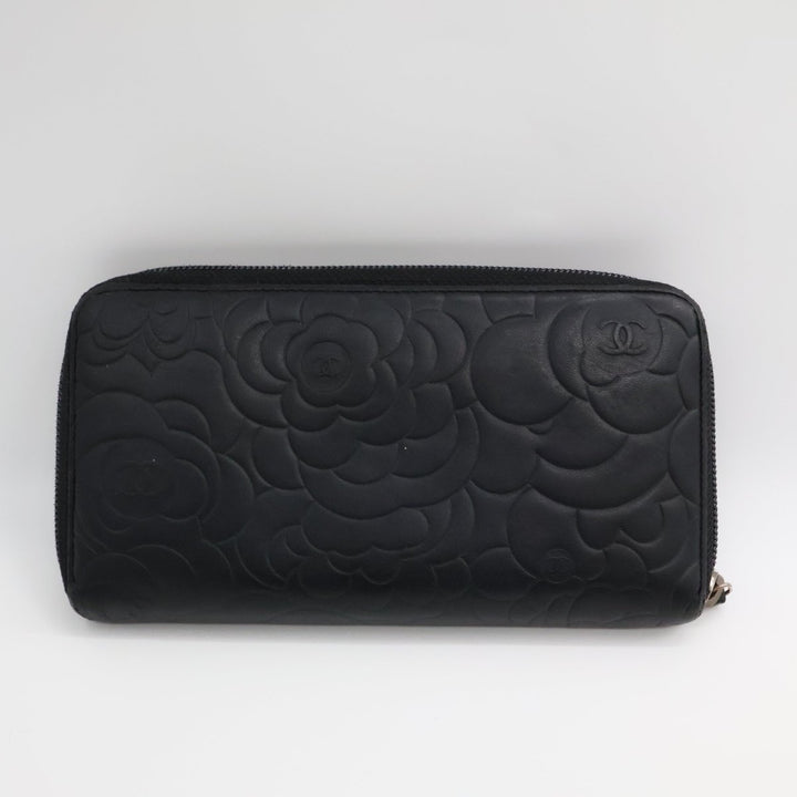 Chanel Black Camelia Zip Around Wallet - Lux Central