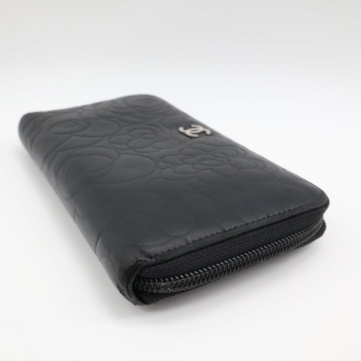 Chanel Black Camelia Zip Around Wallet - Lux Central