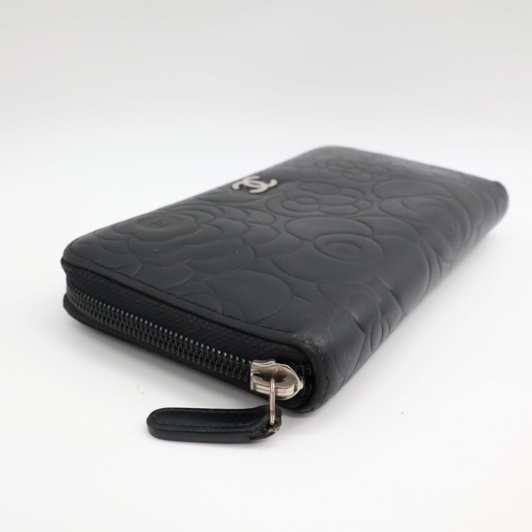 Chanel Black Camelia Zip Around Wallet - Lux Central