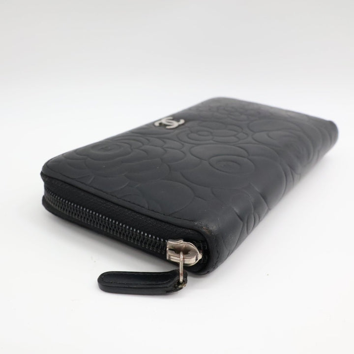 Chanel Black Camelia Zip Around Wallet - Lux Central