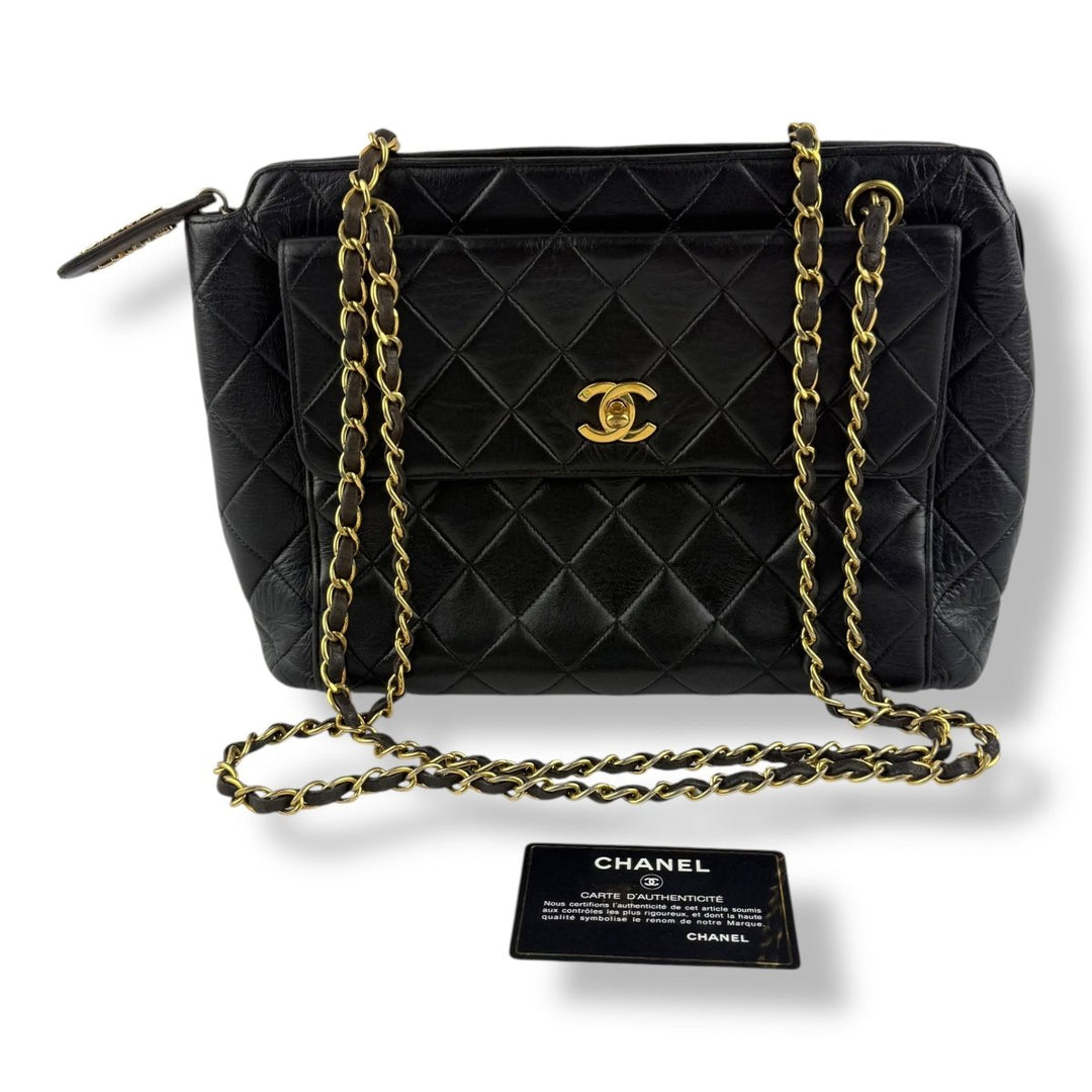 Chanel Black Lambskin Shoulder Handbag - Lux Central