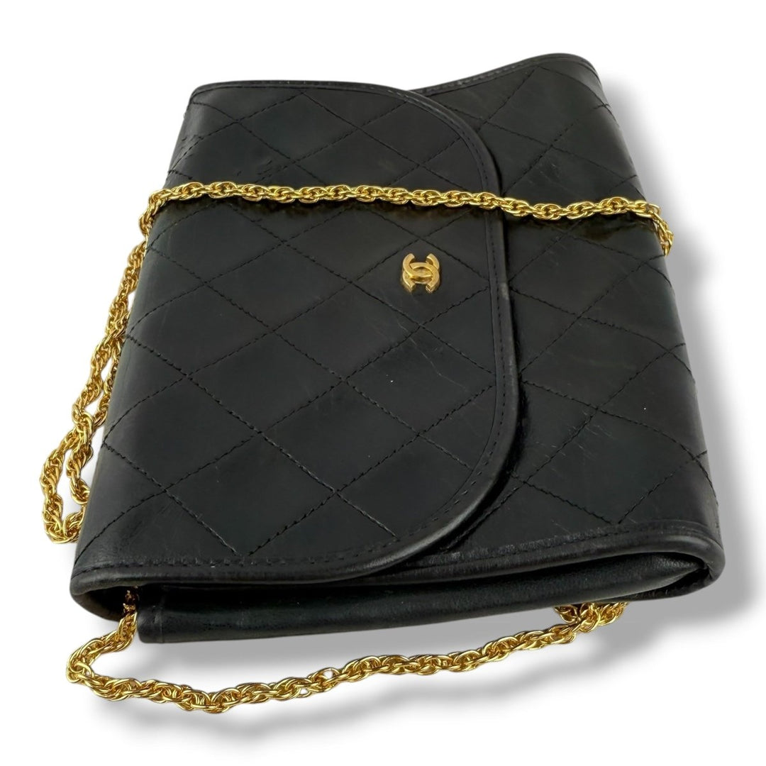 Chanel Black Lambskin Vintage Mini Matelasse Handbag - Lux Central