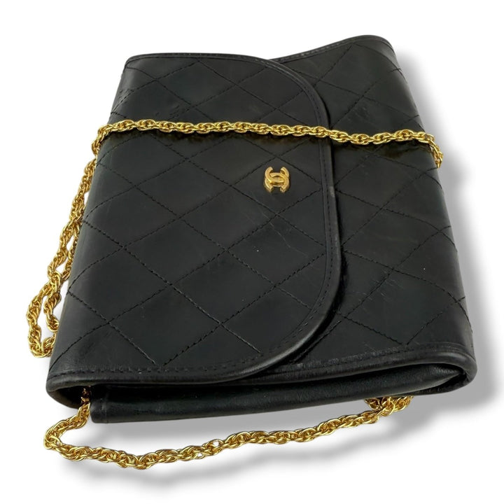 Chanel Black Lambskin Vintage Mini Matelasse Handbag - Lux Central