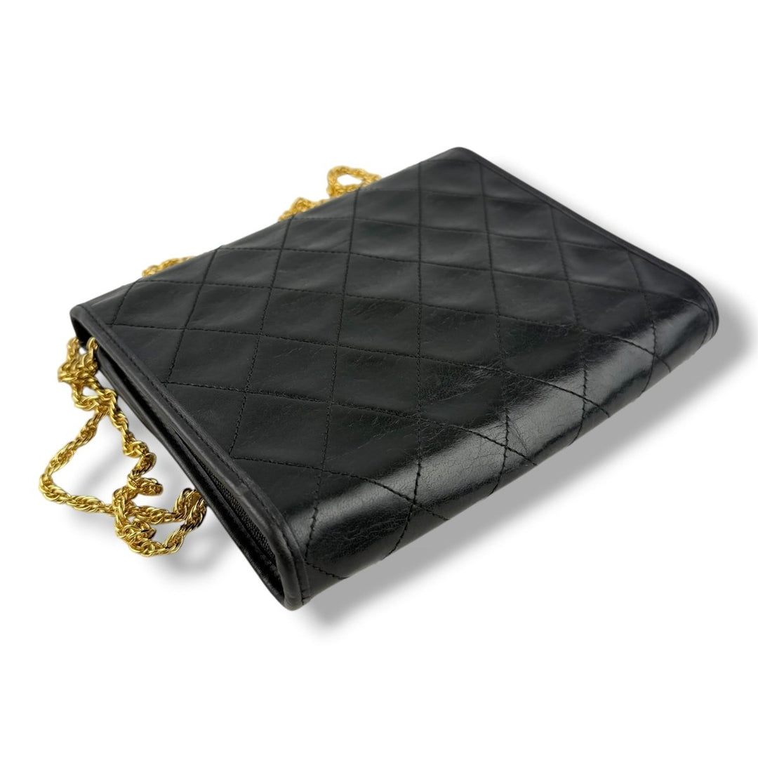 Chanel Black Lambskin Vintage Mini Matelasse Handbag - Lux Central