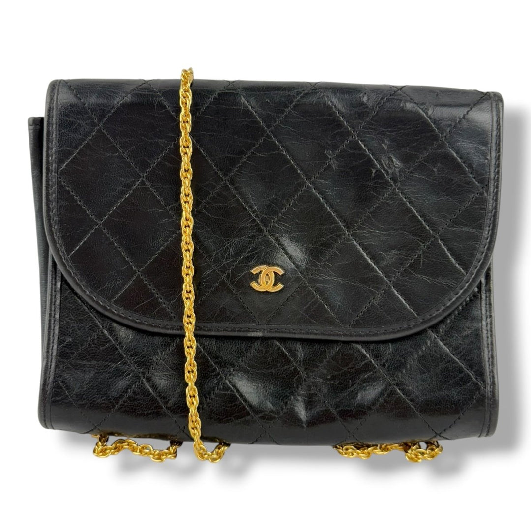 Chanel Black Lambskin Vintage Mini Matelasse Handbag - Lux Central