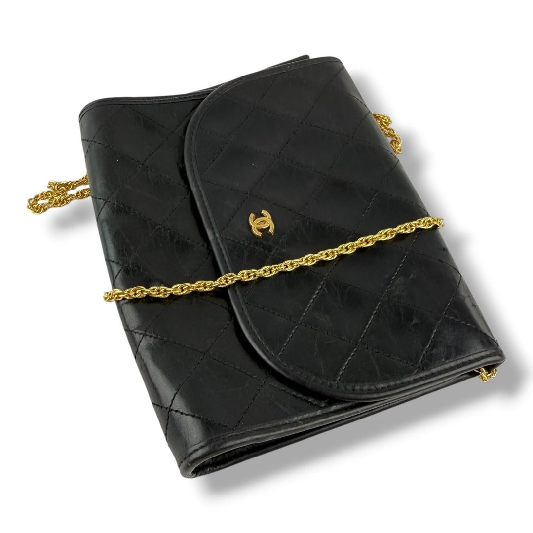 Chanel Black Lambskin Vintage Mini Matelasse Handbag - Lux Central