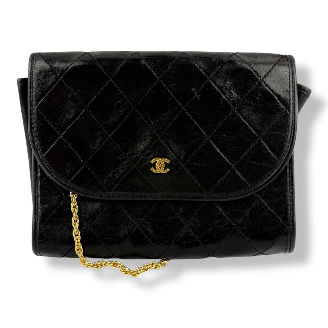 Chanel Black Lambskin Vintage Mini Matelasse Handbag - Lux Central