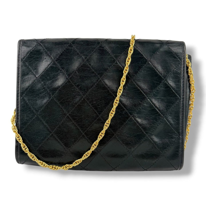 Chanel Black Lambskin Vintage Mini Matelasse Handbag - Lux Central