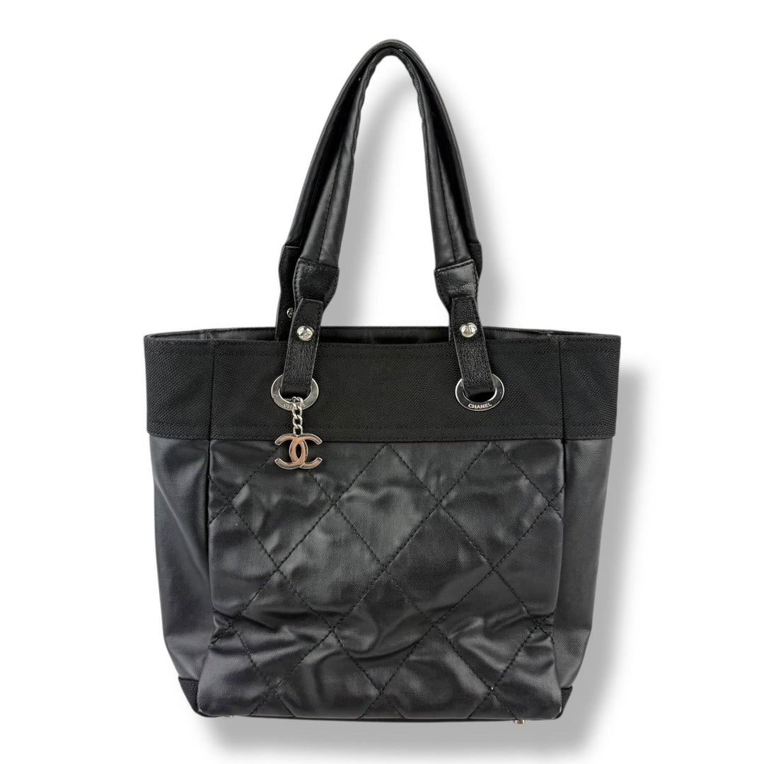 Chanel Black Leather CC Paris Biarritz Tote Handbag - Lux Central