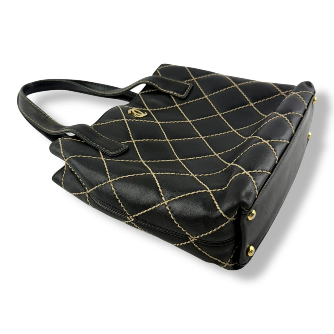 Chanel Black Leather Wild Stitch Tote Handbag - Lux Central