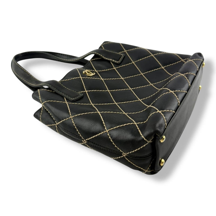 Chanel Black Leather Wild Stitch Tote Handbag - Lux Central