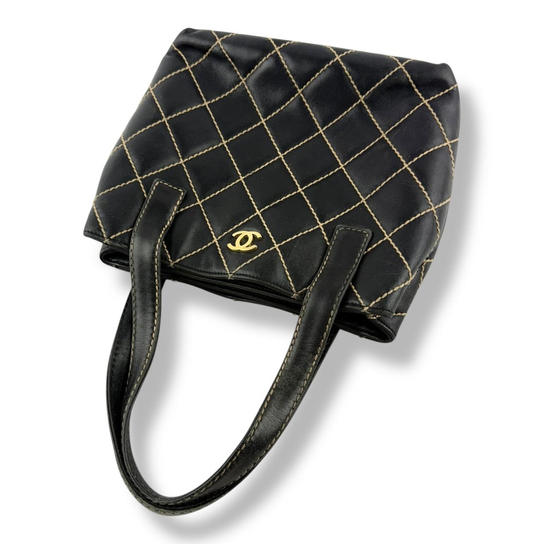 Chanel Black Leather Wild Stitch Tote Handbag - Lux Central