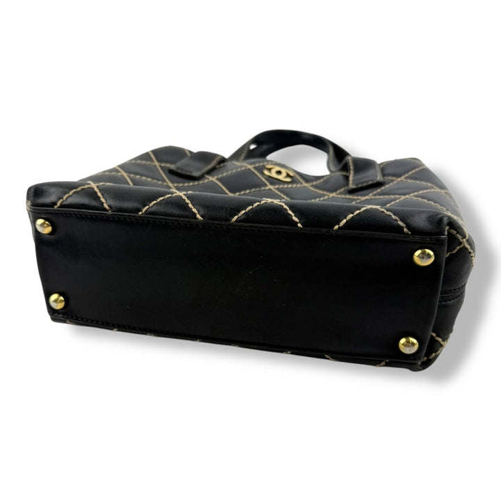 Chanel Black Leather Wild Stitch Tote Handbag - Lux Central
