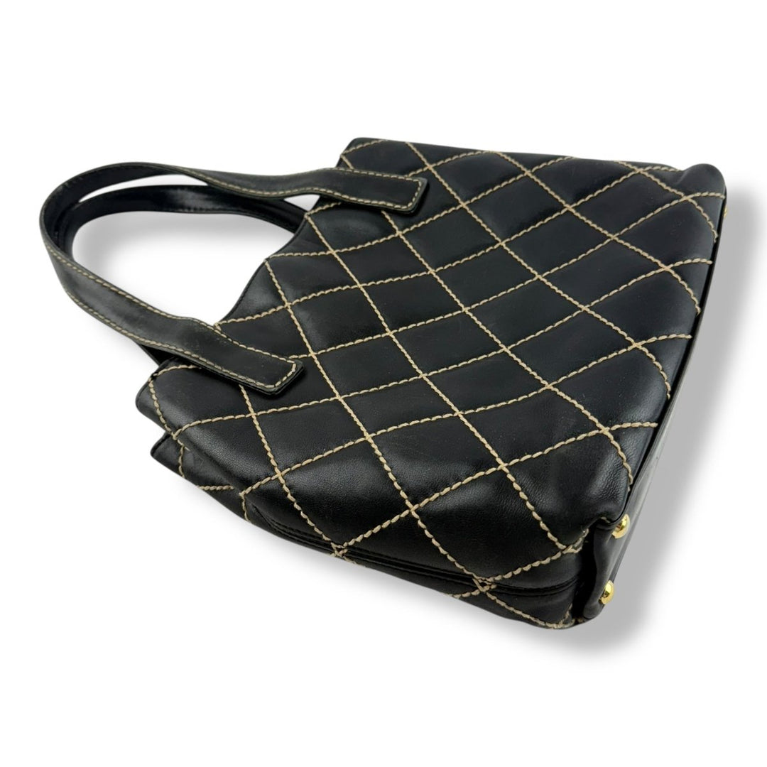 Chanel Black Leather Wild Stitch Tote Handbag - Lux Central