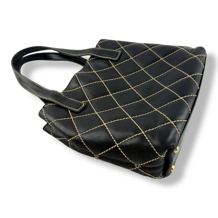 Chanel Black Leather Wild Stitch Tote Handbag - Lux Central