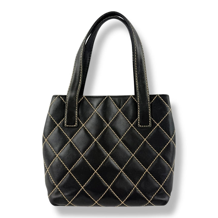 Chanel Black Leather Wild Stitch Tote Handbag - Lux Central