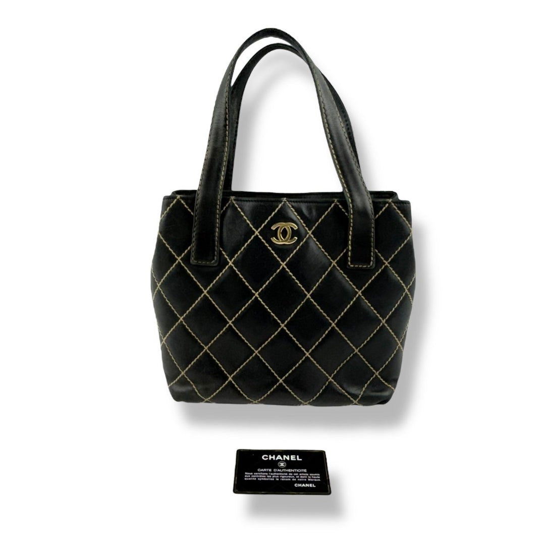 Chanel Black Leather Wild Stitch Tote Handbag - Lux Central
